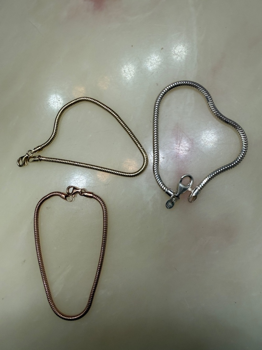 3  Snake Chain Bracelets for laying.   6-3/4 L Sterling Sliver
